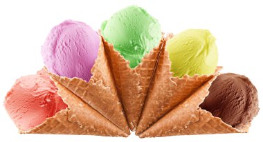 Colorful ice-creams in waffle cones. clipart