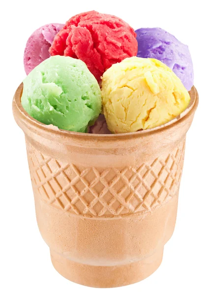 Colorful ice-creams in waffle cup. — Stock Photo, Image