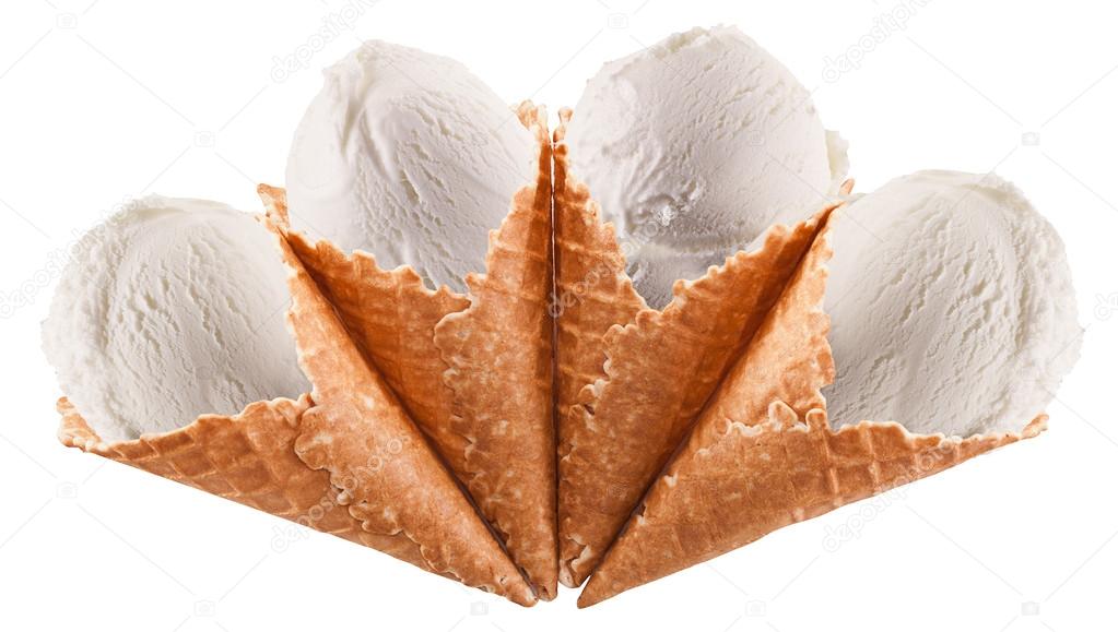 Colorful ice-creams in waffle cones.
