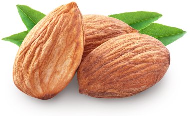 badem izole yaprakları ile.