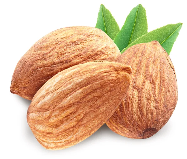 Almonds with leaves isolated. — Stock Photo, Image