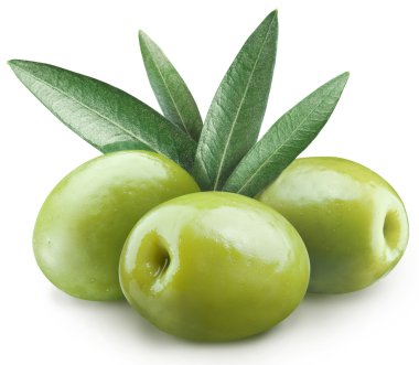 Üç yeşil zeytin. dosyada, kırpma yolları.
