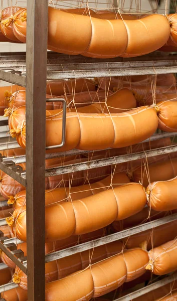 Productos de salchicha en el almacenamiento del refrigerador . — Foto de Stock