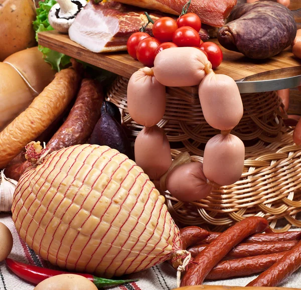 Variedade de produtos de salsicha . — Fotografia de Stock