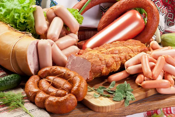 Variety of sausage products. — Stock Photo, Image