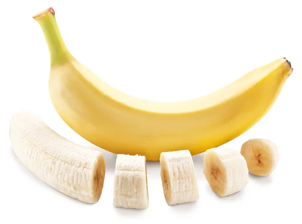 Banana fruit with banana pieces on a white background. — Stock Photo, Image