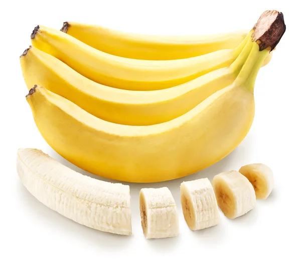 Banana fruit with banana pieces on a white background. — Stock Photo, Image