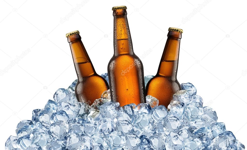 Three beer getting cool in cubes. Stock Photo by ©Valentyn_Volkov