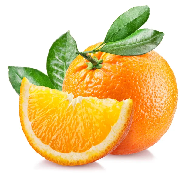 Orange z liści na białym. — Zdjęcie stockowe