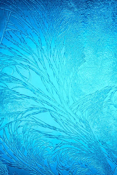 Beautiful Blue Frost Patterns Frozen Window Symbol Christmas Wonder Christmas — Stock Photo, Image