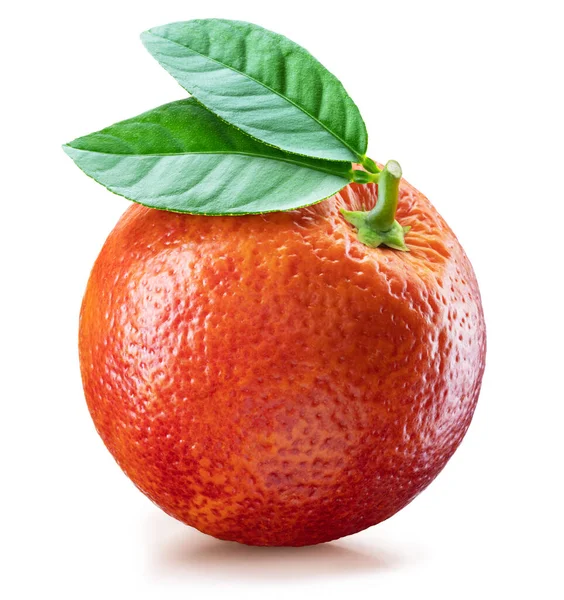 Red Orange Blood Orange Green Leaf White Background File Contains — Stock Photo, Image