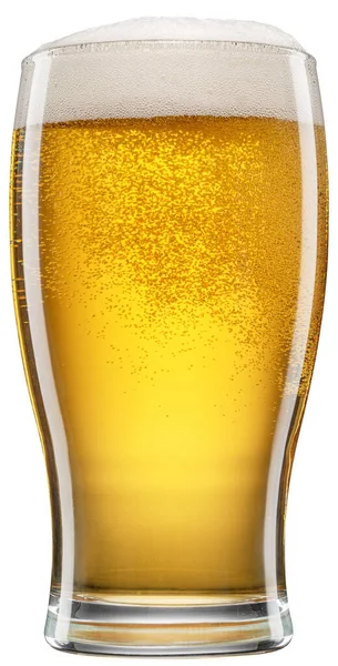 白い泡とガスの泡が白い背景に隔離されたビールのガラス ファイルにクリッピングパスが含まれています — ストック写真