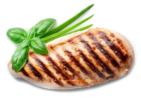 Gegrilde Kipfilet Met Kruiden Geïsoleerd Witte Achtergrond — Stockfoto