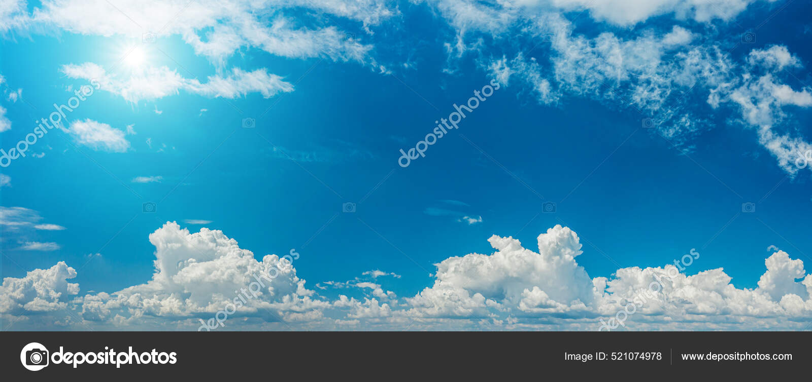Cielo Azul Profundo Diferentes Tipos Nubes Blancas Hermosa Naturaleza Fondo  — Foto de stock #521074978 © Valentyn_Volkov, image size:1600x754