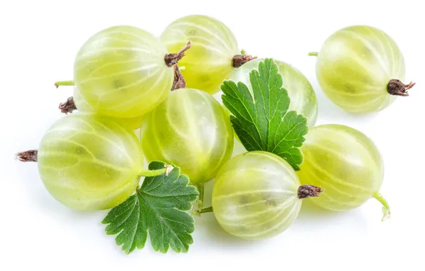 Grüne Reife Stachelbeeren Auf Weißem Hintergrund Nahaufnahme — Stockfoto