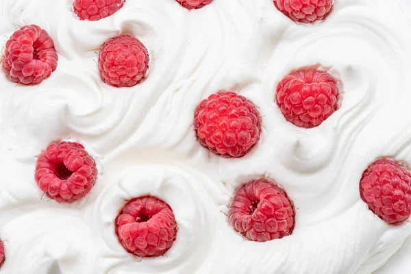 Frische Himbeeren Joghurt Oder Sahne Ansicht Von Oben — Stockfoto