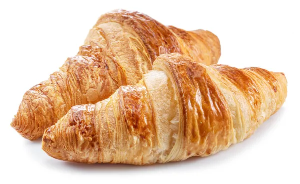 Ízletes Kérges Croissant Közelkép Fehér Alapon — Stock Fotó