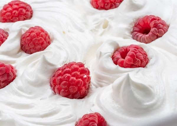 Fresh Raspberries Yoghurt Cream Top View — Stock Photo, Image