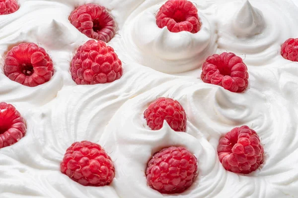 Fresh Raspberries Yoghurt Cream Top View — Stock Photo, Image