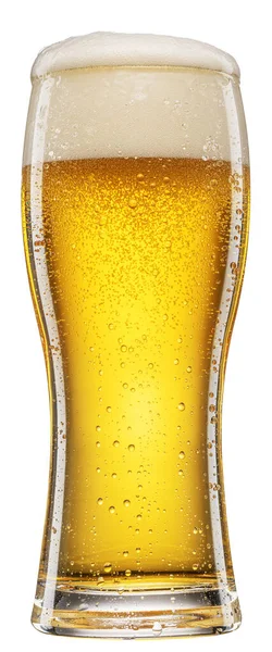 白い泡とガスの泡が入っているビールの冷たいガラス ファイルにクリッピングパスが含まれています — ストック写真