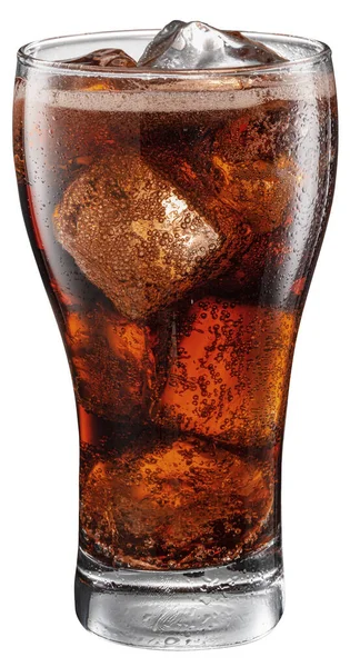 Copo Frio Bebida Cola Com Cubos Gelo Isolados Fundo Branco — Fotografia de Stock