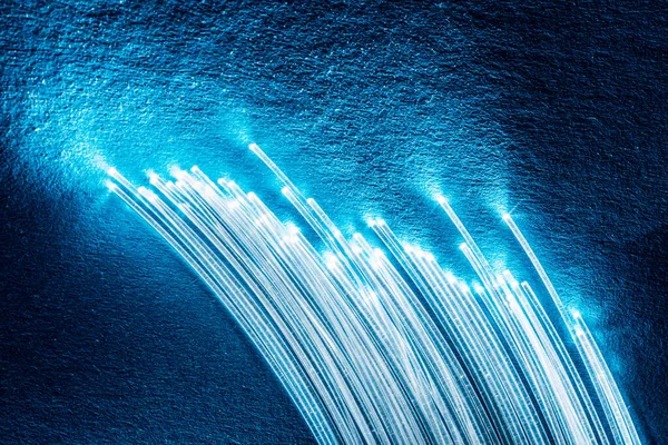 Bundle Optical Fibers Lights Ends Blue Background — Stock Photo, Image