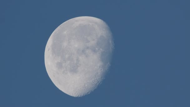 Onvolledige Blauwe Maan Beweegt Langzaam Door Blauwe Lucht — Stockvideo