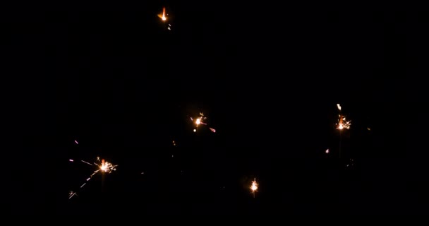 Sparklers Bengal Fire Burning Black Background Moves Space Slow Motion — Stock Video