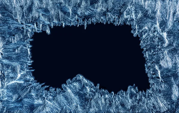 Frost Minták Fagyasztott Téli Ablak Szimbólumaként Karácsonyi Csoda Ablak Közepén — Stock Fotó