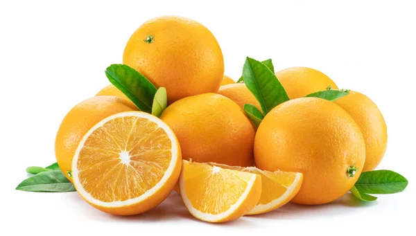 Group Fresh Orange Fruits Orange Slices Isolated White Background — Stock Photo, Image