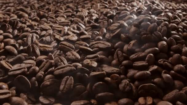 Coffee Beans Roasted Little Roasted Smoke Camera Close Slowly Follows — Stock Video