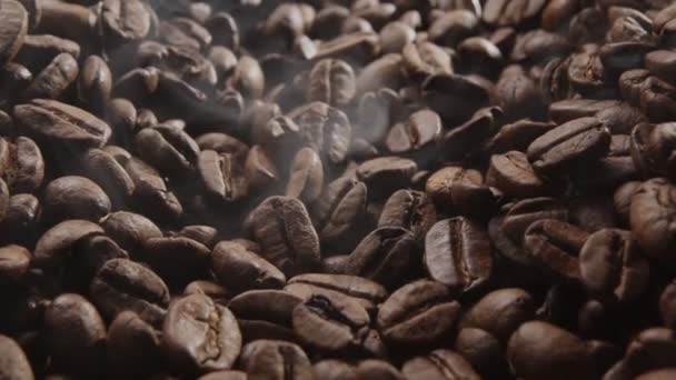 Coffee Beans Roasted Little Roasted Smoke Camera Close Slowly Follows — Stock Video