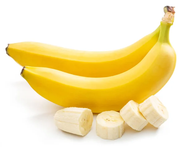 Yellow Bananas Banana Slices Objects Isolated White Background — Stock Photo, Image