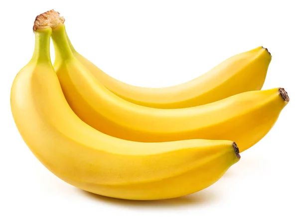 Três Bananas Amarelas Maduras Perfeitas Isoladas Fundo Branco — Fotografia de Stock