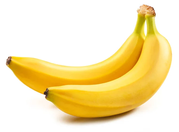 Két Tökéletes Érett Sárga Banán Elszigetelt Fehér Háttér — Stock Fotó