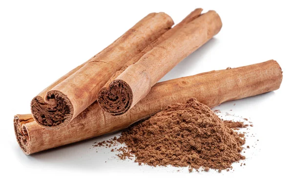 Cinnamon Dried Bark Strips Cinnamon Powder Sweet Smelling Brown Substance — Stock Photo, Image