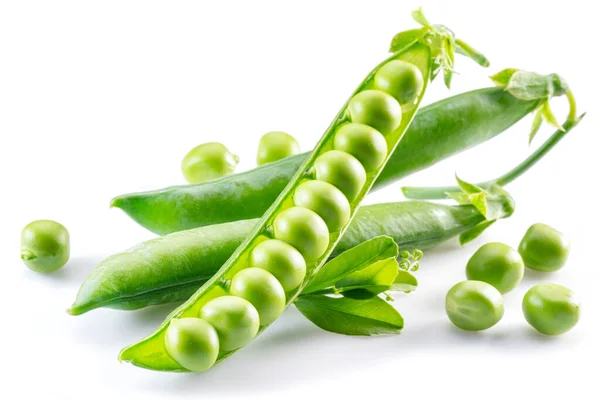 Guisantes Verdes Perfectos Vaina Aislados Sobre Fondo Blanco —  Fotos de Stock