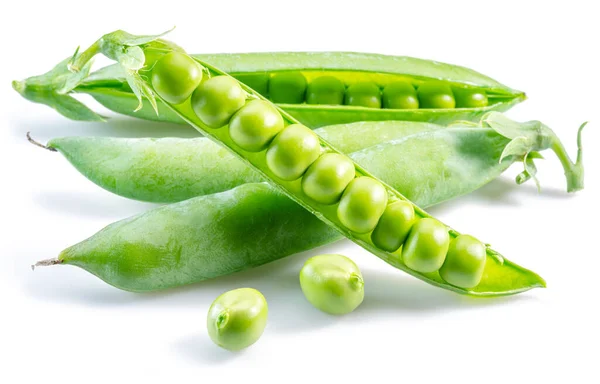 Guisantes Verdes Perfectos Vaina Aislados Sobre Fondo Blanco —  Fotos de Stock