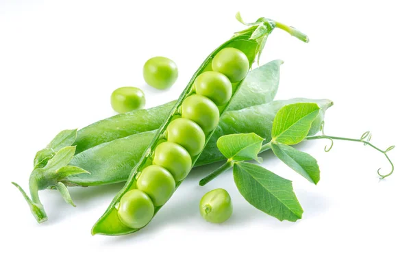 Guisantes Verdes Perfectos Vaina Aislados Sobre Fondo Blanco — Foto de Stock