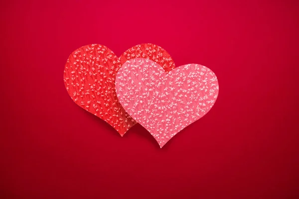 Red Background Double Hearts Red Pink Romantic Background Valentine Day — Stock Photo, Image