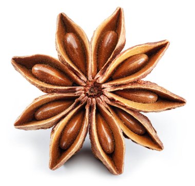 Anasonlu yıldız ve anasonlu baharat, yemek pişirmede kullanılıyor, beyaz arka planda izole edilmiş..