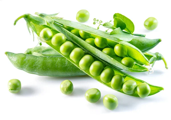 Guisantes Verdes Perfectos Vaina Aislados Sobre Fondo Blanco —  Fotos de Stock