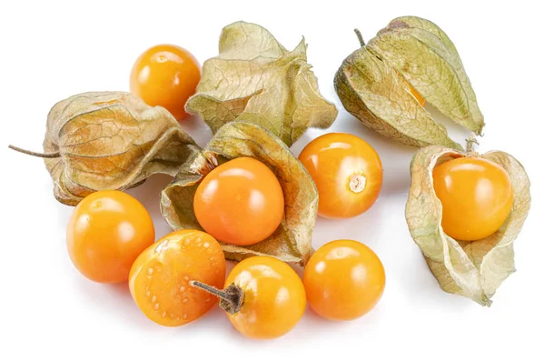 Reife Physalis Oder Goldene Beerenfrüchte Kelch Isoliert Auf Weißem Hintergrund — Stockfoto