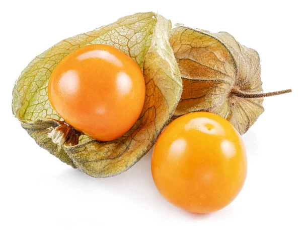 Reife Physalis Oder Goldene Beerenfrüchte Kelch Isoliert Auf Weißem Hintergrund — Stockfoto