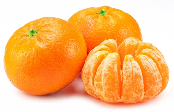 Ripe Tangerine Fruits Mandarin Slices White Background — 스톡 사진