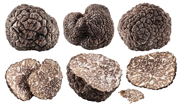 Set Black Winter Truffle Truffle Slices White Background File Contains — Stock Photo, Image