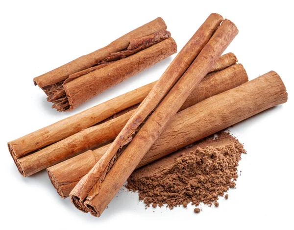 Cinnamon Dried Bark Strips Cinnamon Powder Sweet Smelling Brown Substance — Stock Photo, Image