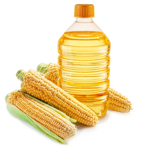 Bottle Maize Oil Corn Ears Isolated White Background Most Popular — Stock Photo, Image