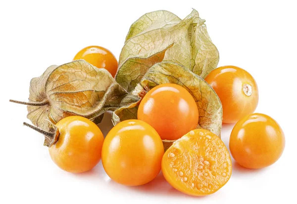 Ripe Physalis Golden Berry Fruits Calyx Isolated White Background — Stok fotoğraf