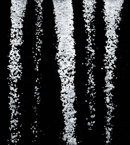 Edible Salt Crystals Falling Black Background — Fotografia de Stock